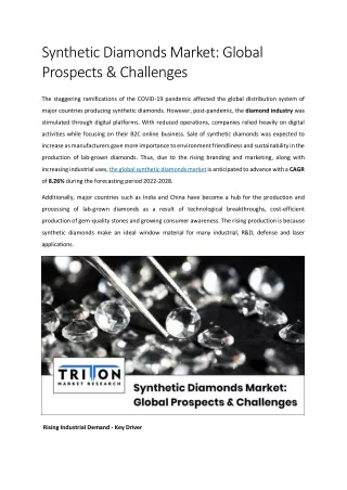 Synthetic Diamonds Market: Global Prospects & Challenges