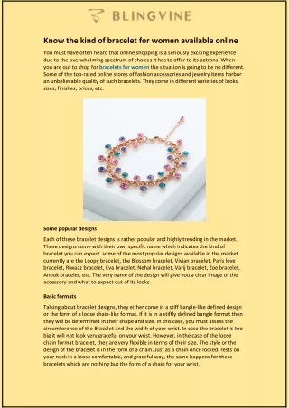 Know the kind of bracelet for women available online