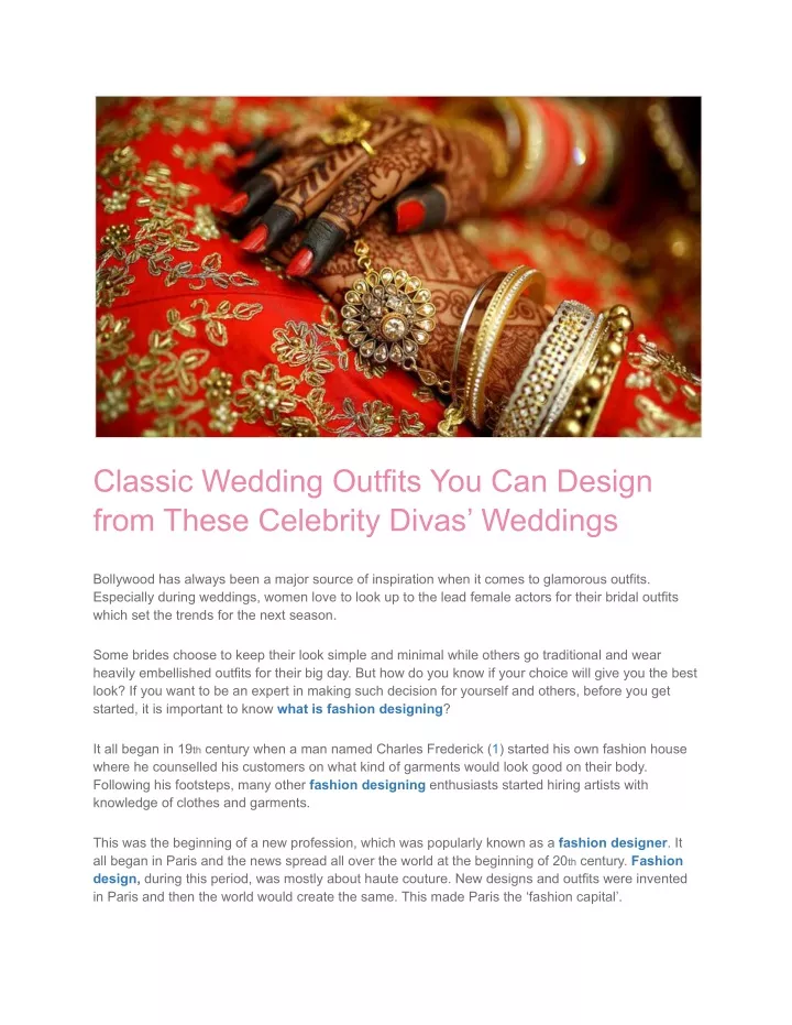 classic wedding outfits you can design from these