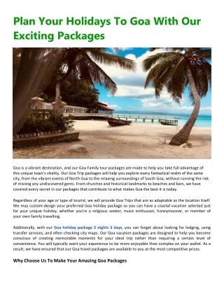 Plan Your Holidays To Goa With Our Exciting Packages