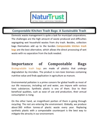 Compostable Kitchen Trash Bags: A Sustainable Trash Collector
