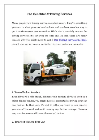 The Benefits of Towing Services