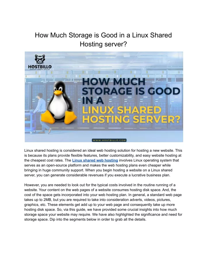 how much storage is good in a linux shared