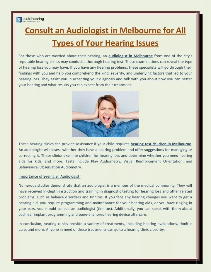 consult an audiologist in melbourne for all types
