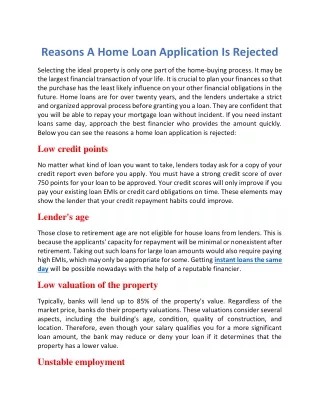 Reasons a home loan application is rejected