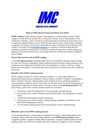what is hvof spray process and where is it used