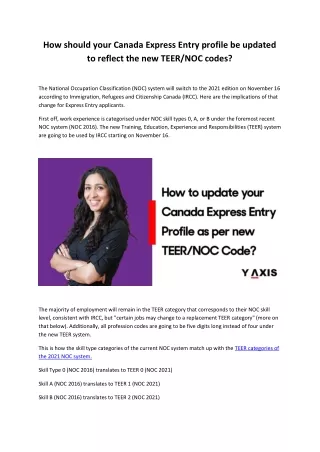 How should your Canada Express Entry profile be updated to reflect the new TEER