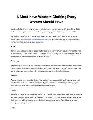 6 Must-have Western Clothing Every Women Should Have