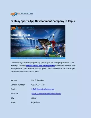 Fantasy Sports App Development Company in Jaipur