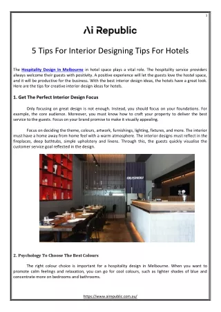 5 Tips For Interior Designing Tips For Hotels