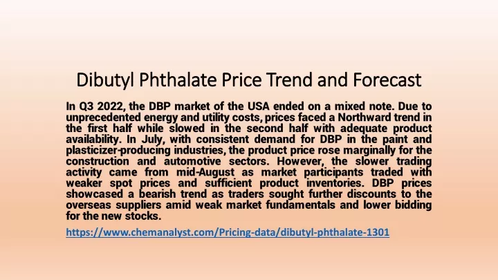 dibutyl phthalate price trend and forecast