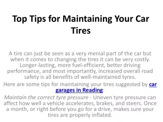 top tips for maintaining your car tires