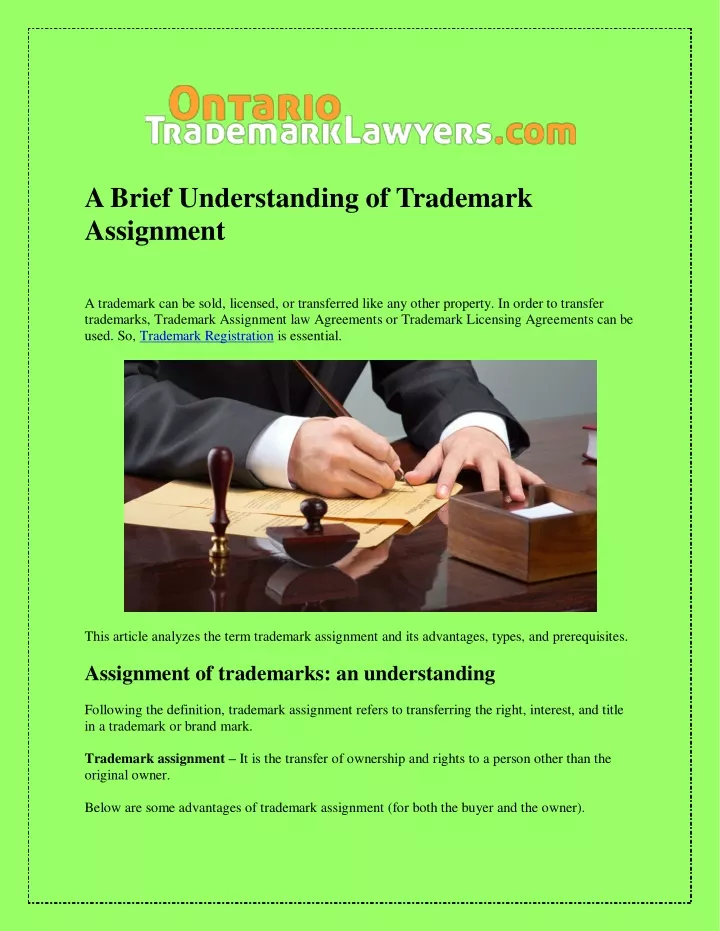 a brief understanding of trademark assignment