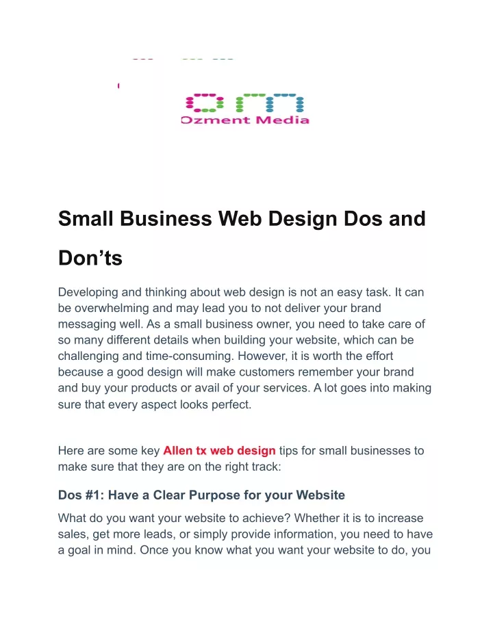 small business web design dos and