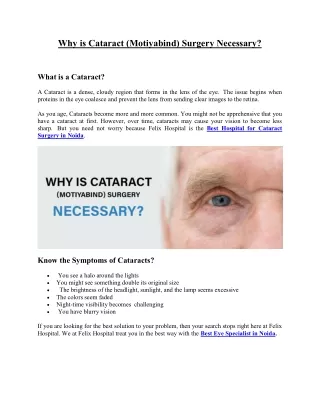 Why is Cataract (Motiyabind) Surgery Necessary