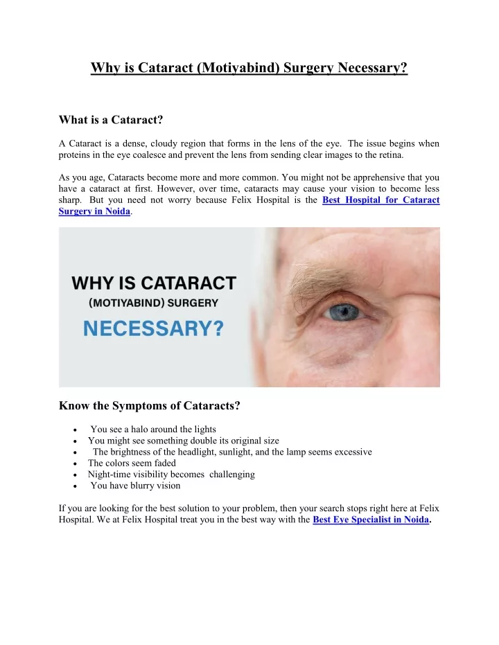 why is cataract motiyabind surgery necessary