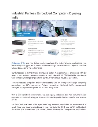 industrial fanless embedded computer dynalog india