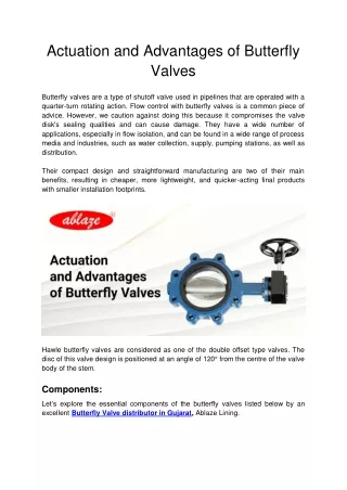 Actuation and Advantages of Butterfly Valves