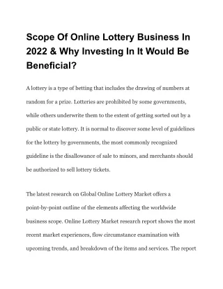 Scope Of Online Lottery Business In 2022 & Why Investing In It Would Be Beneficial_
