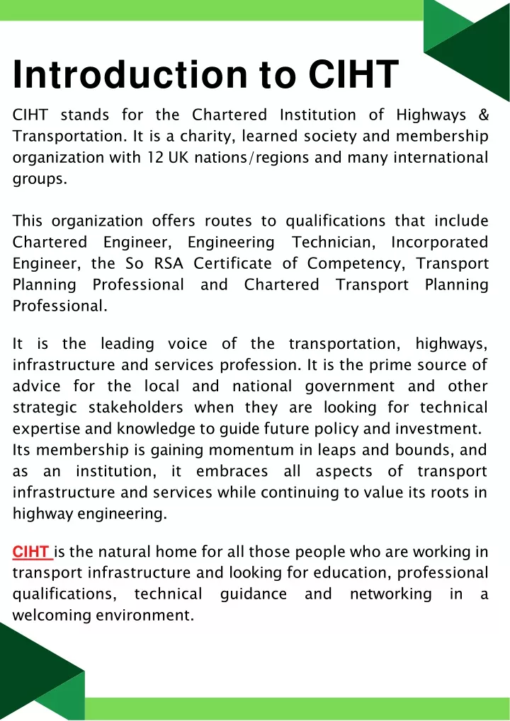 introduction to ciht ciht stands