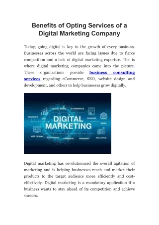 Benefits of Opting Services of a Digital Marketing Company