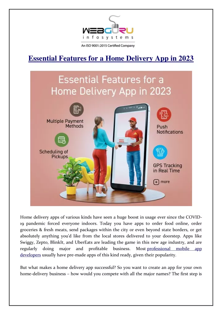 essential features for a home delivery app in 2023