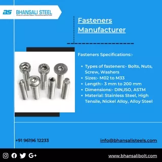 Bhansali Fasteners is a leading manufacturer of high-quality fasteners in India.