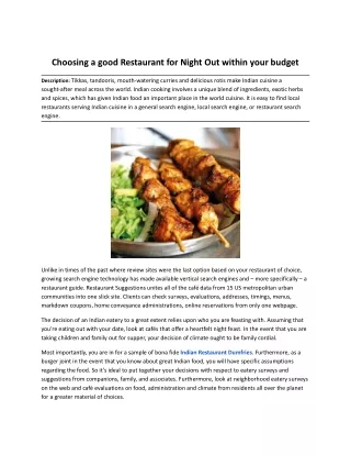 Choosing a good Restaurant for Night Out within your budget