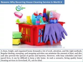 Reasons Why Recurring House Cleaning Service Is Worth It