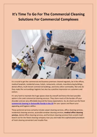 It’s Time To Go For The Commercial Cleaning Solutions For Commercial Complexes