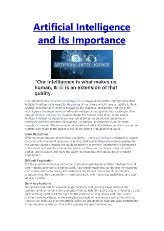 Artificial Intelligence and its Importance