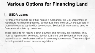 various options for financing land
