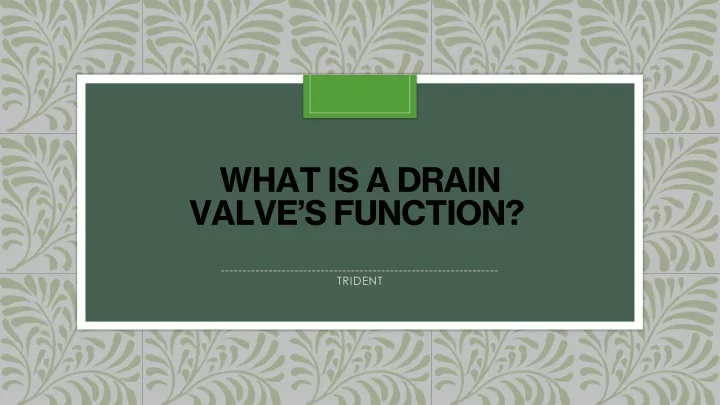 what is a drain valve s function