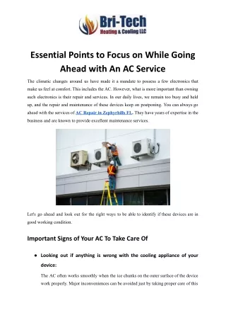 Essential Points to Focus on While Going Ahead with An AC Service