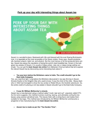 Perk up your day with interesting things about Assam tea