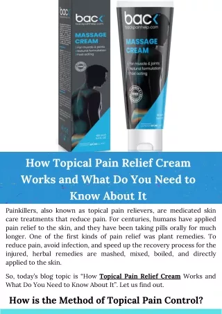 How Topical Pain Relief Cream Works and What Do You Need to Know About It