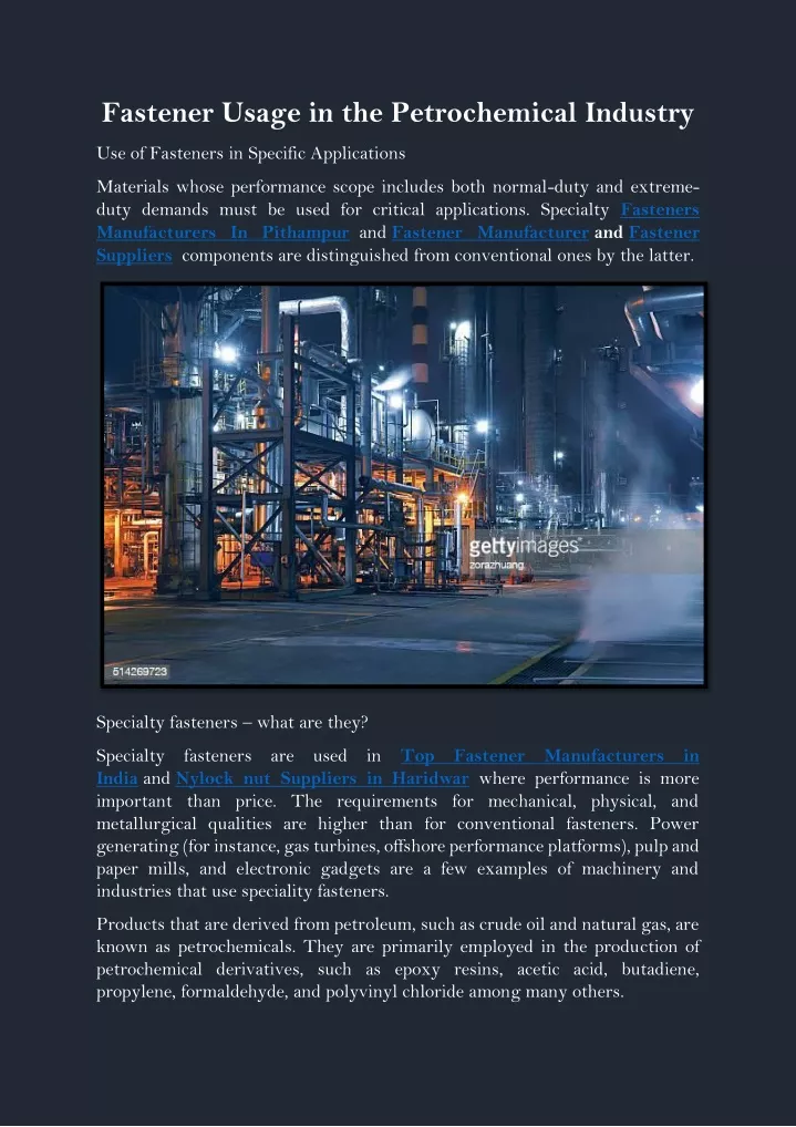 fastener usage in the petrochemical industry