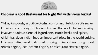 Choosing a good Restaurant for Night Out within your budget