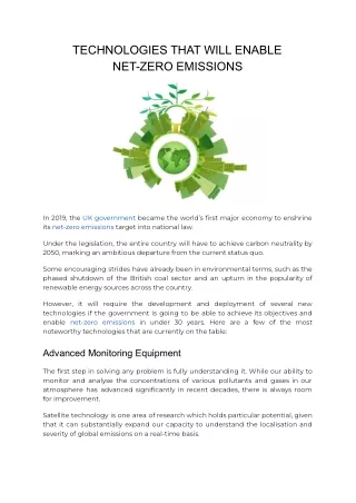 TECHNOLOGIES THAT WILL ENABLE NET-ZERO EMISSIONS