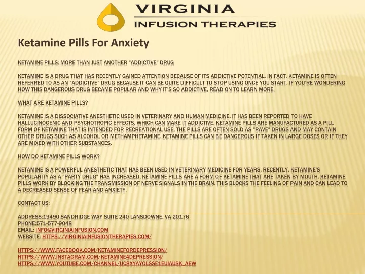 ketamine pills for anxiety