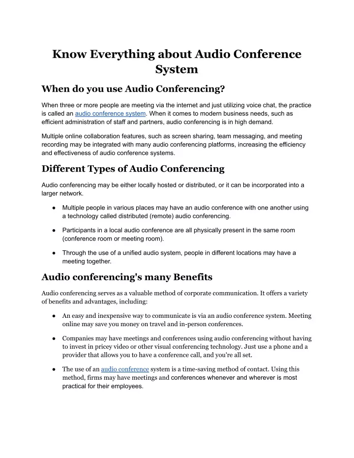 know everything about audio conference system