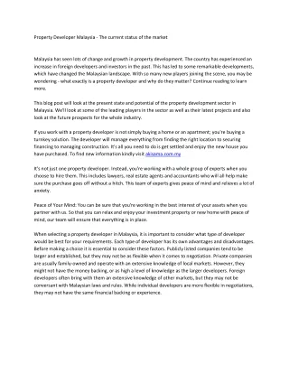 property developer malaysia the current status