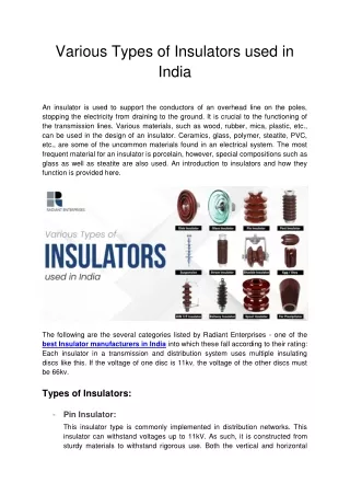 various types of insulators used in india