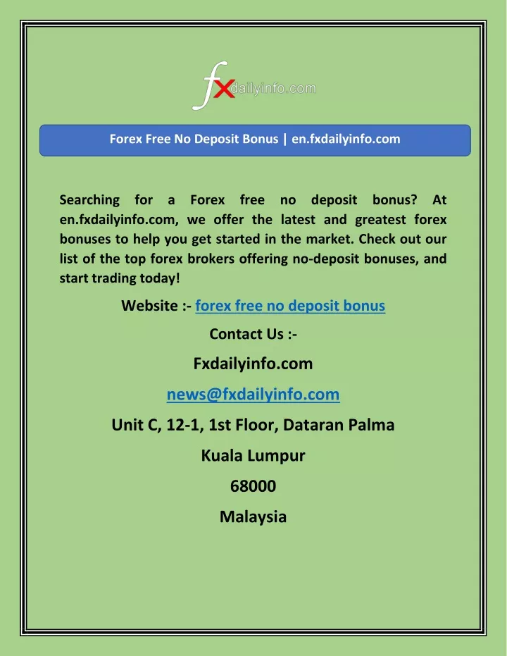 forex free no deposit bonus en fxdailyinfo com