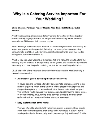 Why is a Catering Service Important For Your Wedding