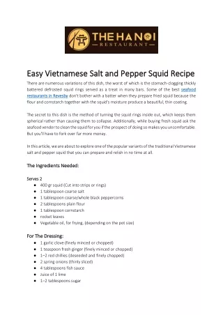 Easy Vietnamese Salt and Pepper Squid Recipe