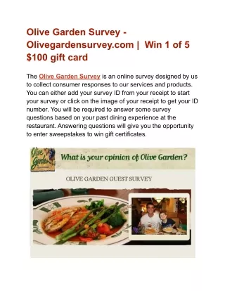 Olive Garden To Go Survey - OgToGoSurvey.com