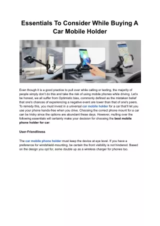 Essentials To Consider While Buying A Car Mobile Holder