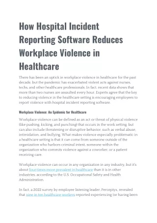 How Hospital Incident Reporting Software Reduces Workplace Violence in Healthcare