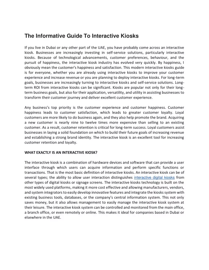 the informative guide to interactive kiosks